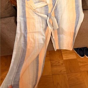 Primark Peach and Light Blue Striped Tie-Waist Pants